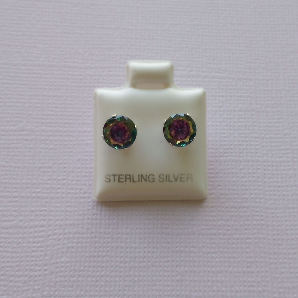 Sterling Silver Rainbow Topaz CZ Earrings